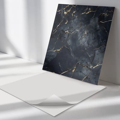 Wallfluent Vinyl Tegels - Elegant Geaderd Marmer Zelfklevende PVC Tegels - 30 cm x 30 cm - Zwart Vinyl Tegels - Verpakking van 9 stuks - Vierkant PVC Tegels - Texturen Plaktegels - Vinyl Vloer Tegels - Plaktegels Keuken en Badkamer