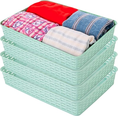 Hega Hogar Opbergmandje/ladeverdeler - 4x - mintgroen - 4.5 liter - kunststof - 26 x 35 x 6 cm - kastmandjes - manden