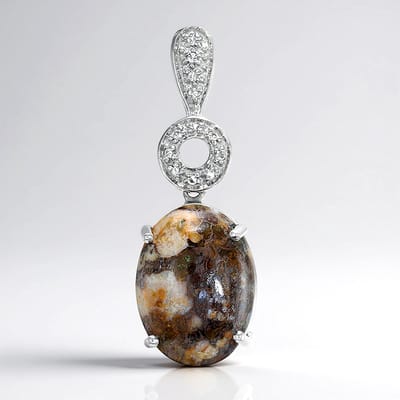 Cavill - Zilveren Hanger met 10,15 ct Ovale Dinosaurus Kwarts - 925 Sterling Zilver - Witte Topaas Pavé 0,063 ct - Luxe Elegante Hanger