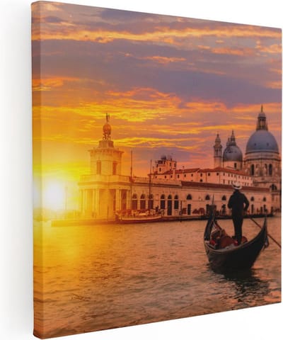 Artaza Canvas Schilderij Zonsondergang - 30x30 cm - Klein - Wanddecoratie Skyline - Muurdecoratie Venetië - Kamer Accessoires Boot