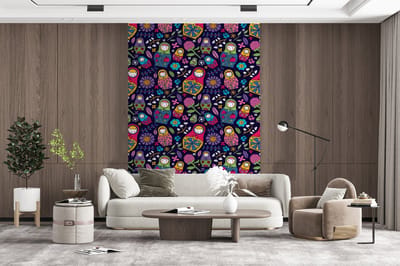 Behang - Fotobehang Matroesjka - Rusland - Bloemen - Breedte 200 cm x hoogte 300 cm
