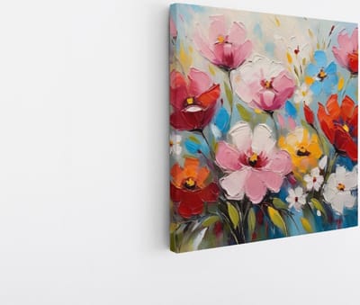 Saammp Canvas Schilderij - Kleurrijke Abstracte Bloemen - Natuur - 20x20 - Foto op canvas - Wanddecoratie - Muurdecoratie Woonkamer - Kantoor Decoratie