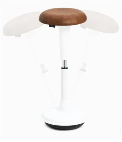 Wobblez® Spine Wiebelkruk - Ergonomische bureaukruk - hoogte 65-85 cm voor Staand werken - wit frame cognac zitting