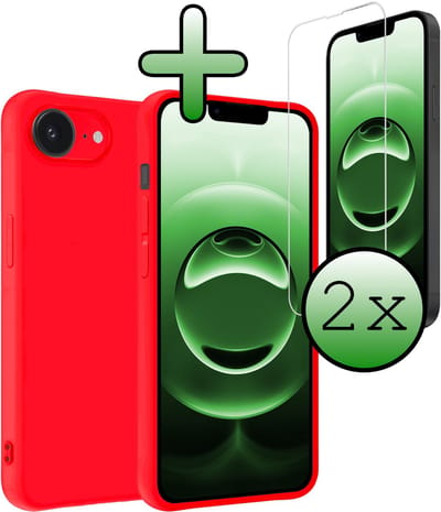 Hoesje Met 2x Screenprotector - Geschikt voor Apple iPhone 16e - Sterk & Shockproof - Back Cover - Siliconen Case - Telefoon Hoes - Rood