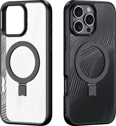 Dux Ducis - Telefoon hoesje geschikt voor de Apple iPhone 16 Pro - Hoesje geschikt voor Magsafe Magneet - Back Cover met standaard - Aimo Series - Zwart
