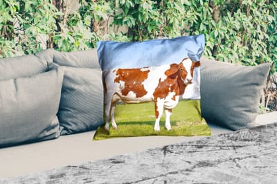 Sierkussen Buiten - Koeien - Boerderij - Gras- Natuur - Dieren - 60x60 cm - Weerbestendig