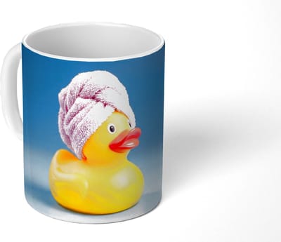 Mok - Koffiemok - Badeend - Handdoek - Blauw - Mokken - 350 ML - Beker - Koffiemokken - Theemok