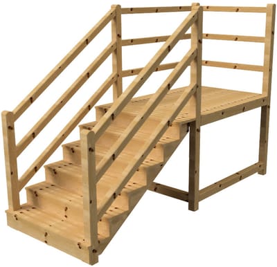 MILANO buitentrap 6 gesloten treden H105 cm - bordes L189 x B120 cm - trapleuning links en rechts - bordesleuning links en achteraan