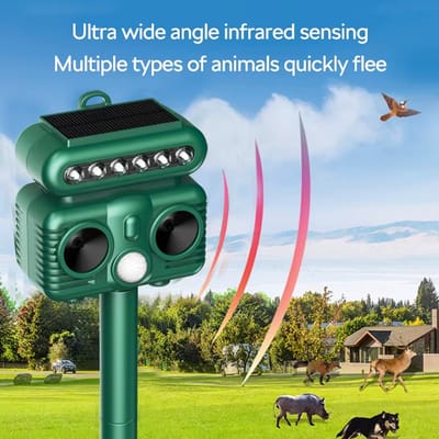 Zonne-energie LED Ultrasone Dierenverjager Buiten – Sterke Flits, Waterdicht, Tuin Vogel Kat Hond Knaagdier Afweermiddel
