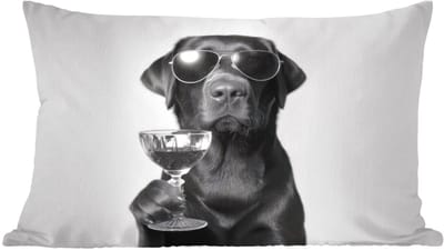 Sierkussens - Kussentjes Woonkamer - 60x40 cm - Hond - Zwart - Wijnglas - Zonnebril