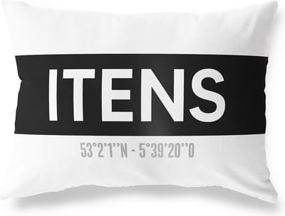 Tuinkussen ITENS - FRIESLAND met coördinaten - Buitenkussen - Bootkussen - Weerbestendig - Jouw Plaats - Studio216 - Modern - Zwart-Wit - 50x30cm