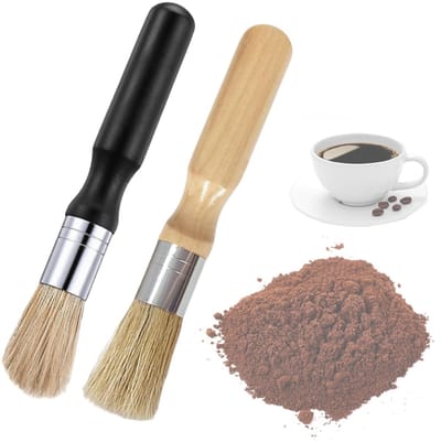 Dailygoods- Koffieborstel - 2 Stuks - Varkenshaar/Rubberhout - Antislip Handvat - Ergonomisch - Effectief Reinigingsgereedschap - Reinigingsborstel