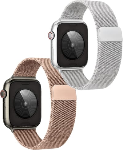 Milanees Horlogebandje Geschikt voor SE 44 mm Band Milanees - Bandje Geschikt voor SE 44 mm Bandje Milanees - Zilver & Rose Goud