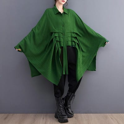 Dames Onregelmatig Shirt Mode Herfst Vleermuismouw Casual High Low Zoom Casual Pullover Lange Tops One size groen