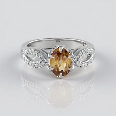 Cavill - Zilveren ring 925 Sterling zilver platina - Mandarijn zirkoon ovaal 1 691 ct en 34 Cambodjaanse zirkonen 0 226 ct - Elegante damesring