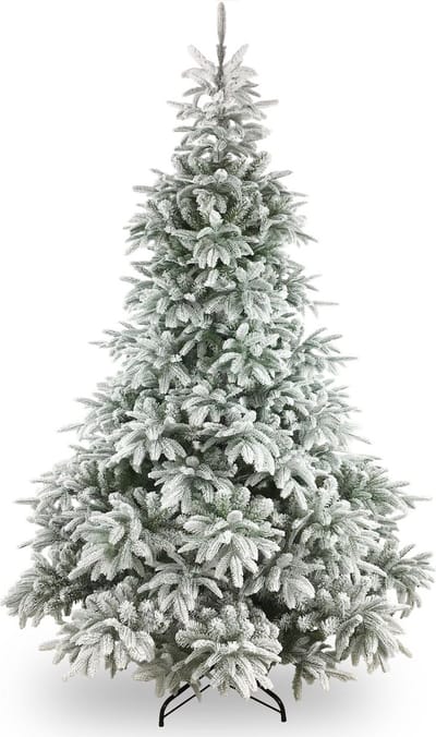 Andorra Flocked kunstkerstboom - 183cm - groen - Ø 127cm - 1.559 tips - besneeuwd - metalen voet
