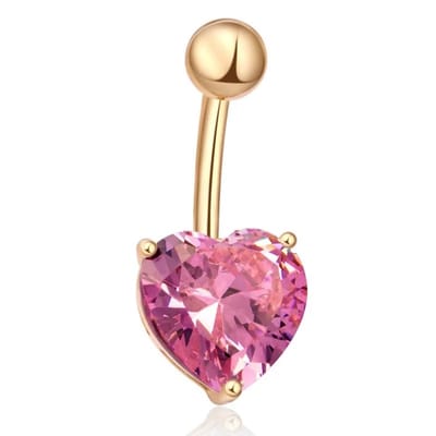 Aramat Jewels | Navelpiercings | Roze Hart Navelpiercing met Zirkonia | | | |12mm | Staal | Volwassenen | Verkleurd niet