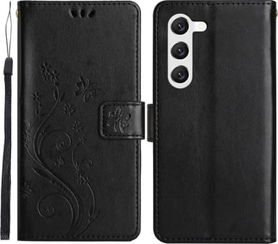 Coverup Hoesje - Geschikt voor Samsung Galaxy S23 Hoesje - Coverup Bloemen & Vlinders Book Case - Zwart