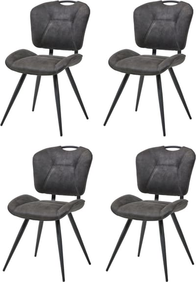 WAYS. – Moderne Matstoffen eetkamerstoelen – Grijs – Met handige rug hendel – Houten poten – 4 stuks