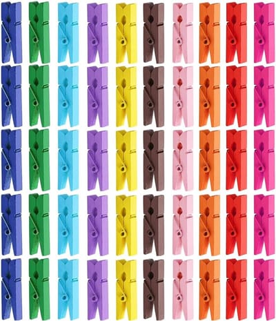 SnelShoppen - 50 Stuks Kleurrijke Houten Wasknijpers, Mini Knijpers in 10 Kleuren voor Fotowand, Decoratie, Knutselen, Feest, Geschenken, Natuurlijke