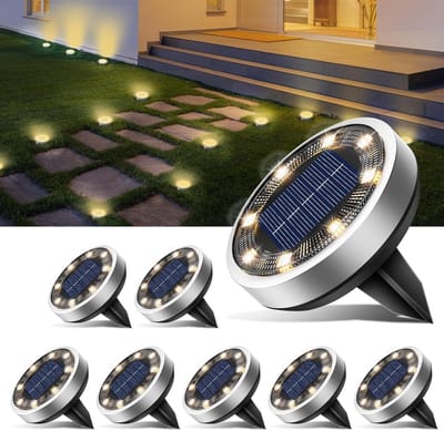8 Stuks Zonnegrondlampen voor Buiten, Waterdichte LED Tuinverlichting voor Pad en Landschap, Energiezuinige Solar Disc Lamp in Warm Wit
