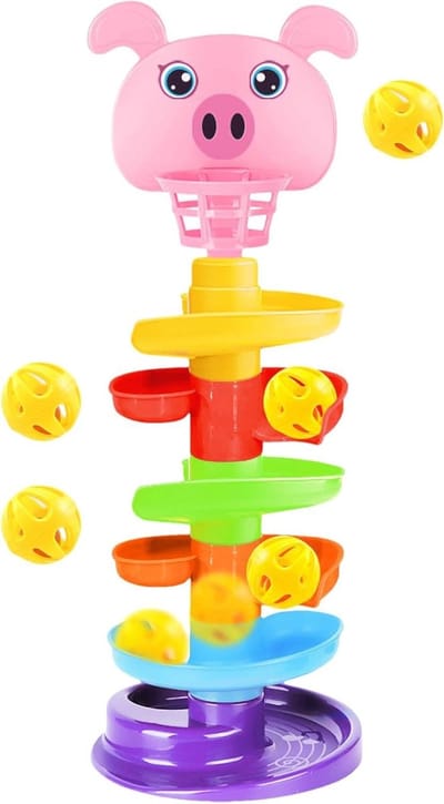 Glijbaan Torens - Knikkerbaan Speelgoed - Motorische Vaardigheden - 6 Laags Stapelbaar - 23.5 x 12.5 x 15 cm - Kleurrijk