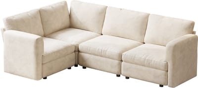 Guyii CloudComfort Hoekbank 3-Zits Bank 245 cm – Crème L-vormige Bank – Wolkzacht Zitcomfort met Traagschuim, 4-zits Modulaire Sofa