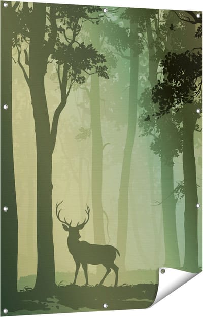 Gards Tuinposter Hert in het Bos - Silhouet - 90x120 cm - Tuindoek - Tuindecoratie - Wanddecoratie buiten - Tuinschilderij
