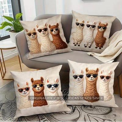 Coole Zonnebril Alpaca Vierkante Kussenhoes Patroon Kussenhoes Geschikt voor Bank Slaapkamer Auto Kussenhoes 45x45cm