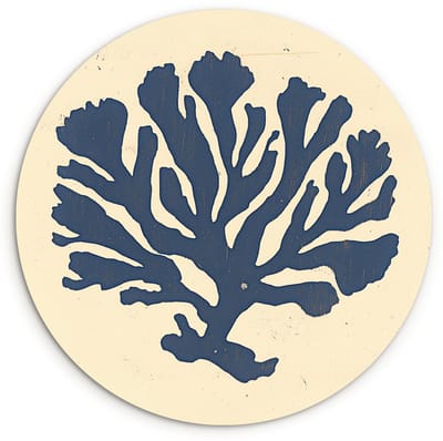 WallCircle® Wandcirkel 120x120 cm - Muurcirkel Blauw koraal - Vertakkingen - Beige - Muurdecoratie woonkamer - Wanddecoratie slaapkamer - Kamer decoratie accessoires - Ronde schilderijen XXL