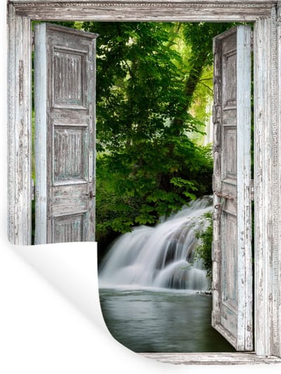 Muurstickers - Sticker Folie - Waterval - Doorkijk - Landschap - 30x40 cm - Plakfolie - Muurstickers Kinderkamer - Zelfklevend Behang - Zelfklevend behangpapier - Stickerfolie