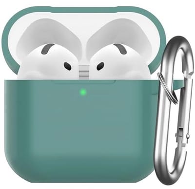 Silicone Hoes voor AirPods 4 - Beschermende Case met Carabiner - Voorzien van LED Weergave - Dennengroen