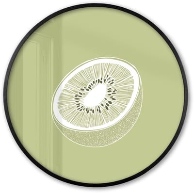 Poster in lijst Rond - Fotolijst 60x60 cm - Posters - Kiwi - Lijntekening - Minimalistisch - Groen - Ronde posterlijst zwart - Decoratie - Wanddecoratie woonkamer - Muurdecoratie slaapkamer