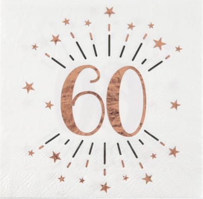 Santex Verjaardag feest servetten leeftijd - 10x - 60 jaar - rose goud - 33 x 33 cm