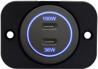 ProRide 12-24V USB C Autolader 2 Poorten Inbouw - 100W+36W - Enkelvoudig Paneel - Blauw - USB-C Stopcontact