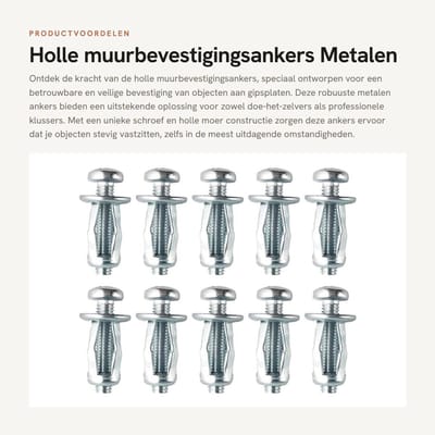 Dailygoods- Muurbevestigingsankers 10 Stuks - Robuuste Metalen Ankers - Holle Muurbevestigingsankers - Pluggen/Bouten - Geschikt voor Gipsplaat - Stevig Gemonteerd - Wandankers