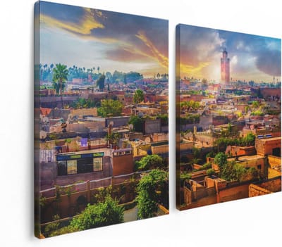 Artaza Canvas Schilderij Tweeluik Medina van Marrakesh in Marokko - 120x80 - Foto Op Canvas - Canvas Print