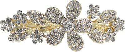 Haarsoires Haarspeld Patentspeld 6cm – Bloemvorm – Strass Steentjes – Zilver - Haarspelden voor Dames - Haarklem - Haarclip - Haaraccessoires - Hair Clip - Decoratieve Haaraccessoire