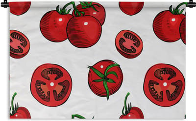 Wandkleed - Wanddoek - Rood - Patronen - Tomaten - 90x60 cm - Wandtapijt