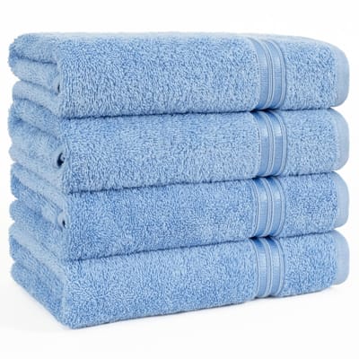 Unyqoos® Luxueuze Set Van Vier Zachte, Absorberende Handdoeken Van 100% Katoen, Lichtblauw, 50 x 100 cm