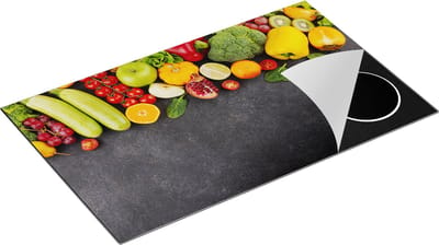 Chefcare Inductie Beschermer Groente en Fruit op Zwarte Marmer - 85x52 cm - Afdekplaat Inductie - Kookplaat Beschermer - Inductie Mat