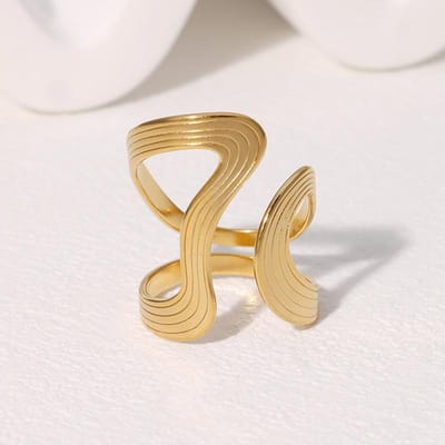 Roestvrijstalen Onregelmatige Golfringen Voor Vrouwen Mannen Creatieve Gouden Kleur Verstelbare Openingsringen Dames Statement Sieraden Cadeaus