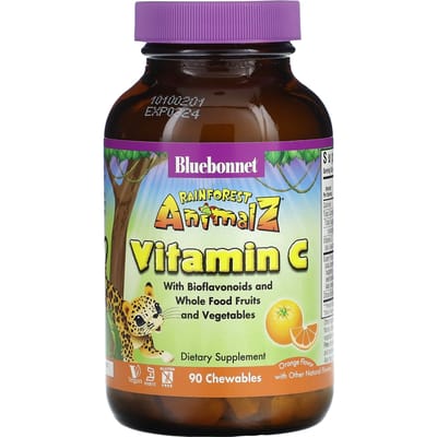 Bluebonnet Nutrition, Super Earth, Rainforest Animalz, Vitamine C, natuurlijke sinaasappelsmaak, 90 kauwsnoepjes in diervorm