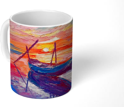 Mok - Koffiemok - Schilderij - Boot - Olieverf - Water - Mokken - 350 ML - Beker - Koffiemokken - Theemok