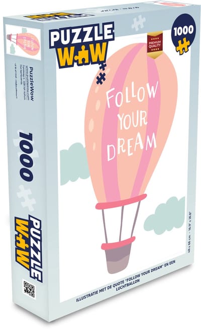 Puzzel Illustratie met de quote "Follow your dream" en een luchtballon - Legpuzzel - Puzzel 1000 stukjes volwassenen