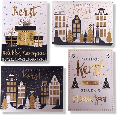 Cards & Crafts 24 Luxe Folie Kerst- en Nieuwjaarskaarten - 15x11cm - Gevouwen foliekaarten met enveloppen