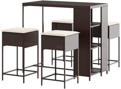 Tuinbarset 5-delig - Loungeset buiten - Gezellig samenzijn - Duurzaam poly rattan - 120x60x110 cm - Bruin
