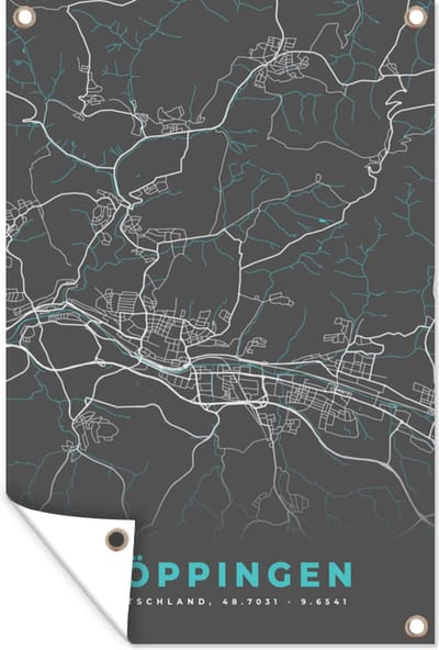 Muurdecoratie Blauw – Duitsland – Plattegrond – Stadskaart – Kaart – Göppingen - 120x180 cm - Tuinposter - Tuindoek