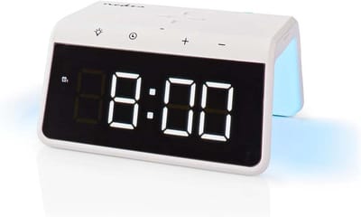 Wekker met Lader - Nachtklok - Opladen en Wakker Worden - Draadloze Qi Oplader - 14 cm Breed - Wit