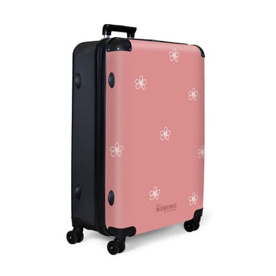 NoBoringSuitcases.com® - Koffer groot - Reiskoffer lichtgewicht - Roze achtergrond met witte bloemen - Rolkoffer met 4 wielen - Grote trolley XL - 98 - 100 liter bagage